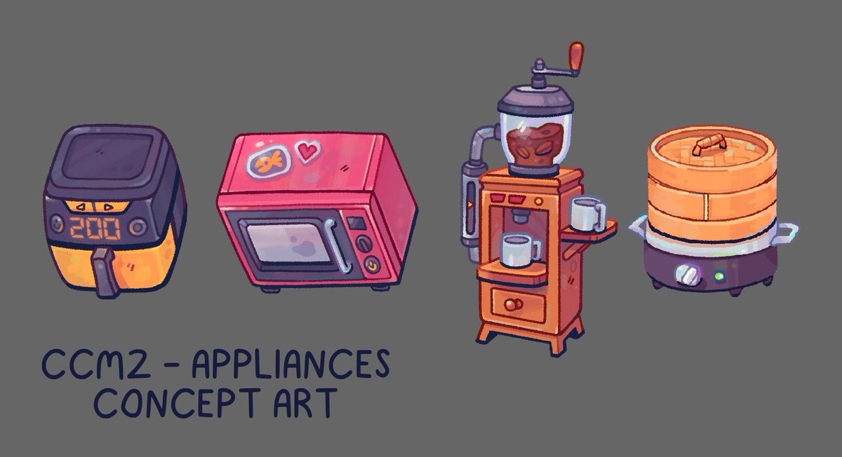 roostgames's tweet image. 🐱Many of Cat Cafe Manager 2&apos;s kitchen appliances are a little more whimsical than your ordinary microwave or air fryer…  

🎨Let&apos;s see how artist Esmeé goes about creating a fantastical candy machine from start to finish in the thread below!👇 
(🧵1/5) 
#indiedevs #cozygames
