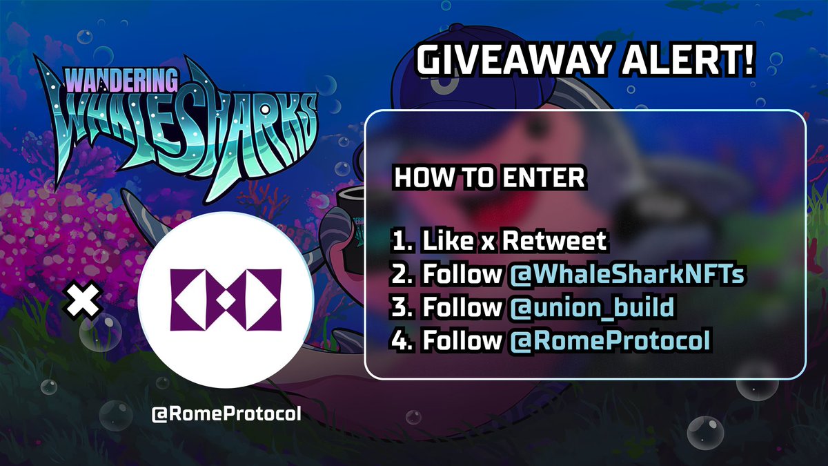 WWS holders!

We’re giving away 15 guaranteed WL spots for <a href="/RomeProtocol/">Rome</a> Imperia: Rome Citizens.

To enter:
1️⃣ ❤️ + 🔁 this post
2️⃣ Follow <a href="/RomeProtocol/">Rome</a>, <a href="/WhaleSharkNFTs/">Wandering Whale Sharks 0_______0</a> &amp; <a href="/union_build/">Union</a>
3️⃣ Share a screenshot + your SOL wallet in wws-holders in Discord

Ends Sept 14 @ 11:59pm UTC.