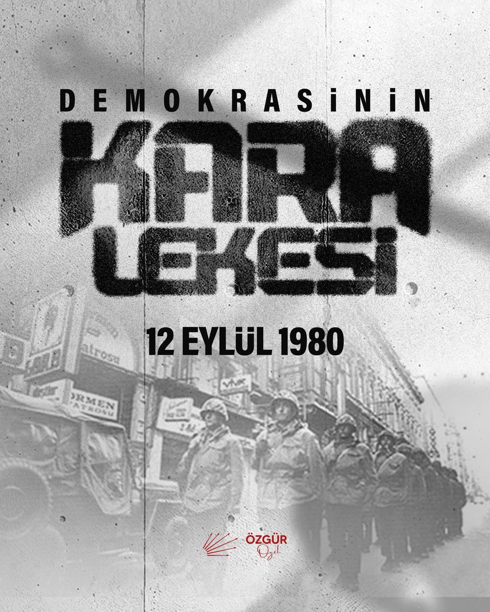 eczozgurozel's tweet image. 12 Eylül 1980, demokrasi tarihimize kara bir lekedir.
O gün darbenin karşısındaydık, bedel ödedik. Bugün de 19 Mart darbesinde aynı yerdeyiz, yine karşı duruyoruz, yine bedel ödüyoruz.
Çünkü biz demokrasiye inanıyor, sadece milletimize güveniyoruz.
12 Eylül’ün ve demokrasiyi…