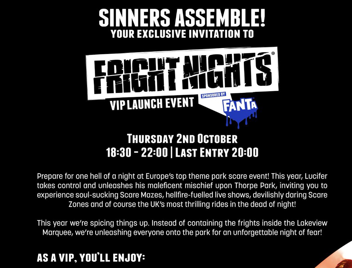 Can’t believe I’ve been invited to the Fright Night 2025 VIP event <a href="/THORPEPARK/">Thorpe Park Official</a>  can’t wait to share all the awesome content with you all