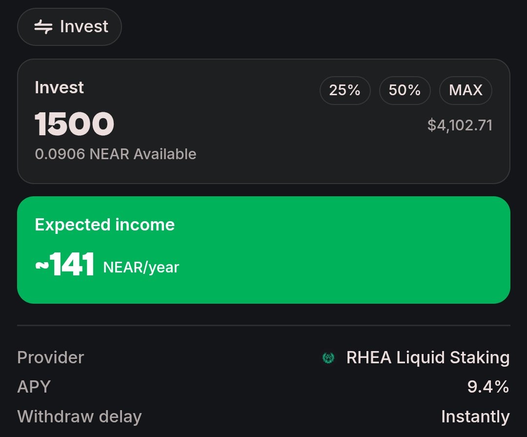 Good Morning Yappers 
Happy Friday
TGIF 

Too tired (or just lazy 😅) to leave your HOT wallet to stake $NEAR <a href="/NEARProtocol/">NEAR Protocol</a> 

No worries ~ Liquid Staking with <a href="/rhea_finance/">Rhea Finance</a> is now live right inside HOT Wallet! 🔥

Stake $NEAR → receive $rNEAR → earn up to 9% APY
⚡ Instant