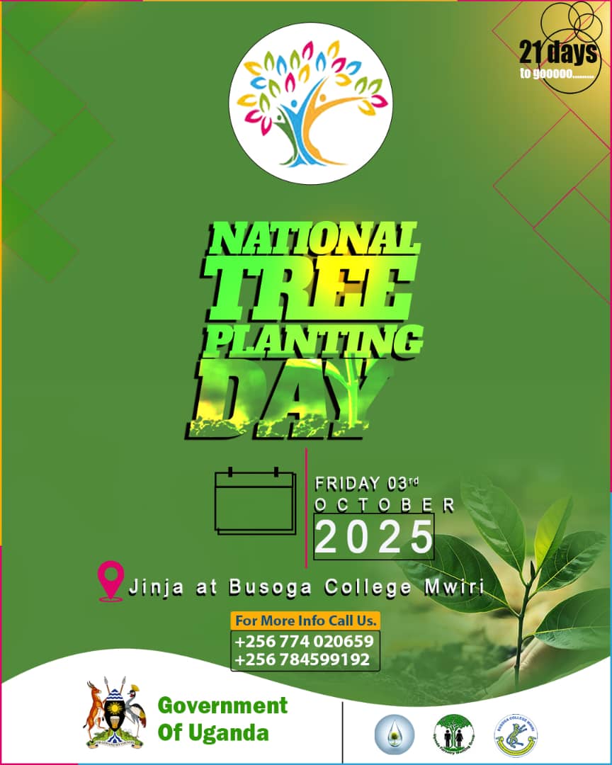 tree_adoptionug's tweet image. Only 21 days to go! 

Get ready to join us for National Tree Planting Day  on Friday, 3rd October 2025 at Busoga College Mwiri, Jinja!
Let’s plant for a greener, healthier Uganda. 
📞 More info: +256 774 020659 | +256 784 599192
#TreePlantingDay #GreenUganda #ActForNature