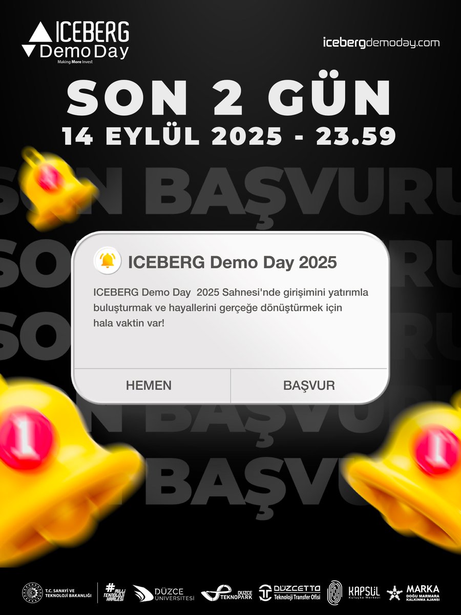 🚀 Yatırım Arayan Şirket Başvuruları için Son 2 Gün!

ICEBERG Demo Day 2025 Sahnesi'nde Yatırım Arayışında olan Şirketini veya Teknopark Şirketini yatırımla buluşturmak için hala vaktin var.

🔗 icebergdemoday.com
📌 Son Başvuru Tarihi: 14 Eylül 2025 23:59'a kadar