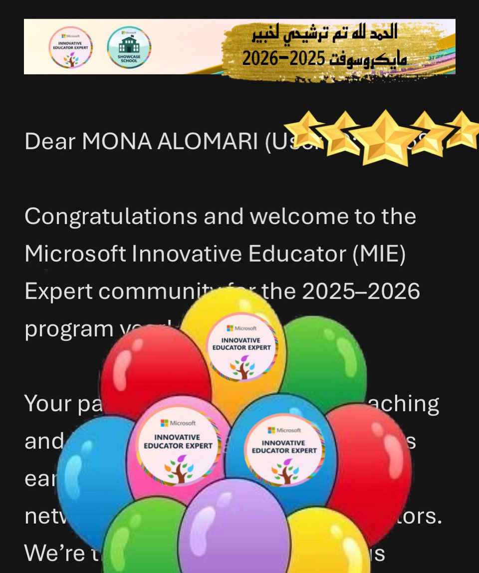 mona109771's tweet photo. الحمد لله من قبل ومن بعد تم ترشيحي لخبير مايكروسوفت 2025-2026م للعام الخامس على التوالي الحمد لله حمدًا كثيرا🇸🇦🇸🇦🏆 https://t.co/PmldHlskBM