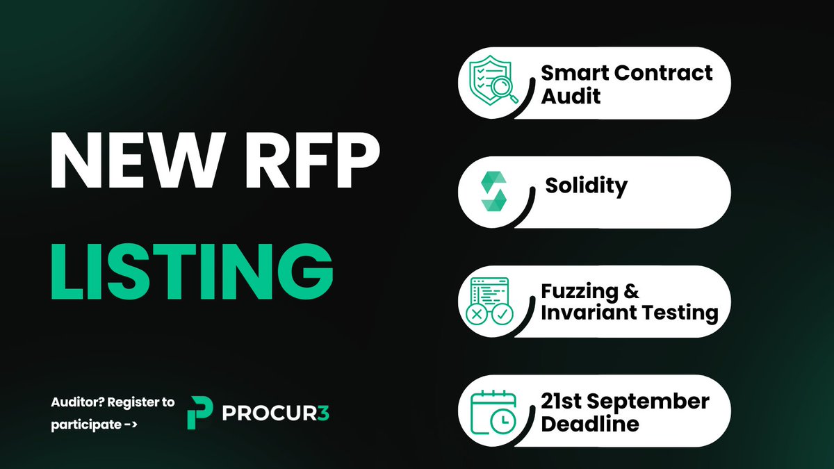 Procur3 (@procur3) on Twitter photo GM Auditors
New RFP has been listed.
Please check your notifications, review the RFP and submit your proposals if you wish to participate.
Not registered? Sign up at procur3.io GM Auditors
New RFP has been listed.
Please check your notifications, review the RFP and submit your proposals if you wish to participate.
Not registered? Sign up at procur3.io