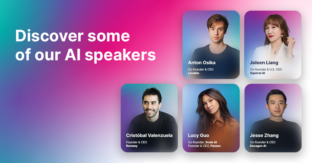 WebSummit's tweet image. The future of AI is taking the stage at #WebSummit in Lisbon! 🤖
We're thrilled to have leading voices in the industry like @antonosika of @lovable_dev, Joleen Liang of @SquirrelAi_Edu, @c_valenzuelab of @runwayml, @thejessezhang of @DecagonAI, and @lucy_guo of @scale_AI and…