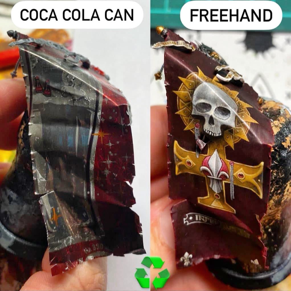 MamikonPaints's tweet photo. Recycling a Coca Cola can into a Warhammer Banner - this was a cool thing to do! 
There’s a tutorial on how to make custom banners on my Patreon. 
I hope you enjoy!
Have a great day. 
#warhammercommunity https://t.co/xikrEar1U9