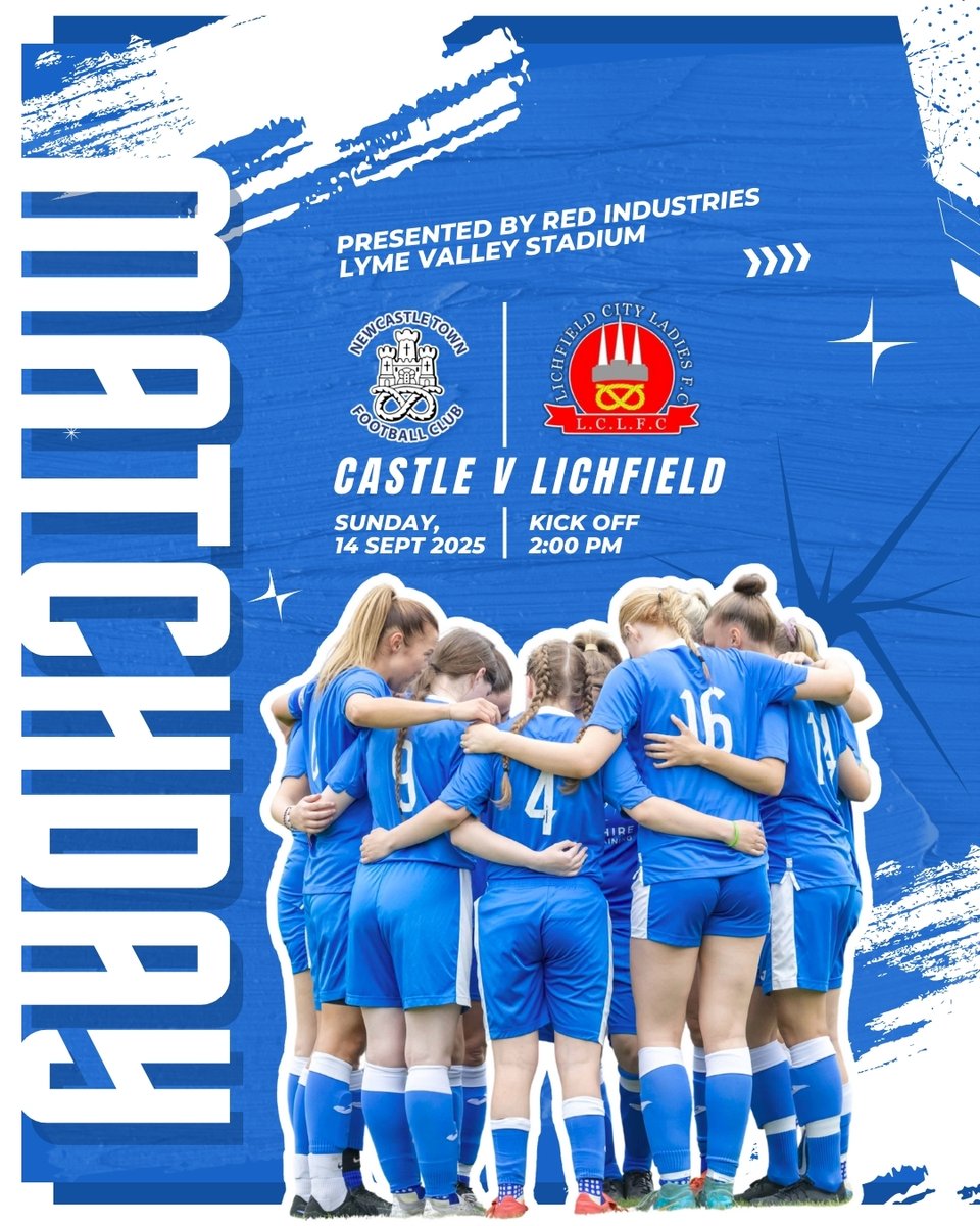 📣 Matchday Alert!

This Sunday our Newcastle Town Women are back in action at the Red Industries Stadium! ⚽️💙

🆚 Lichfield City
📅 Sunday 14th September
⏰ 2:00 PM Kick-Off
📍 Red Industries Stadium, ST5 3PH
#NewcastleTownWomen #NTWFC #HomeGame #TogetherStronger