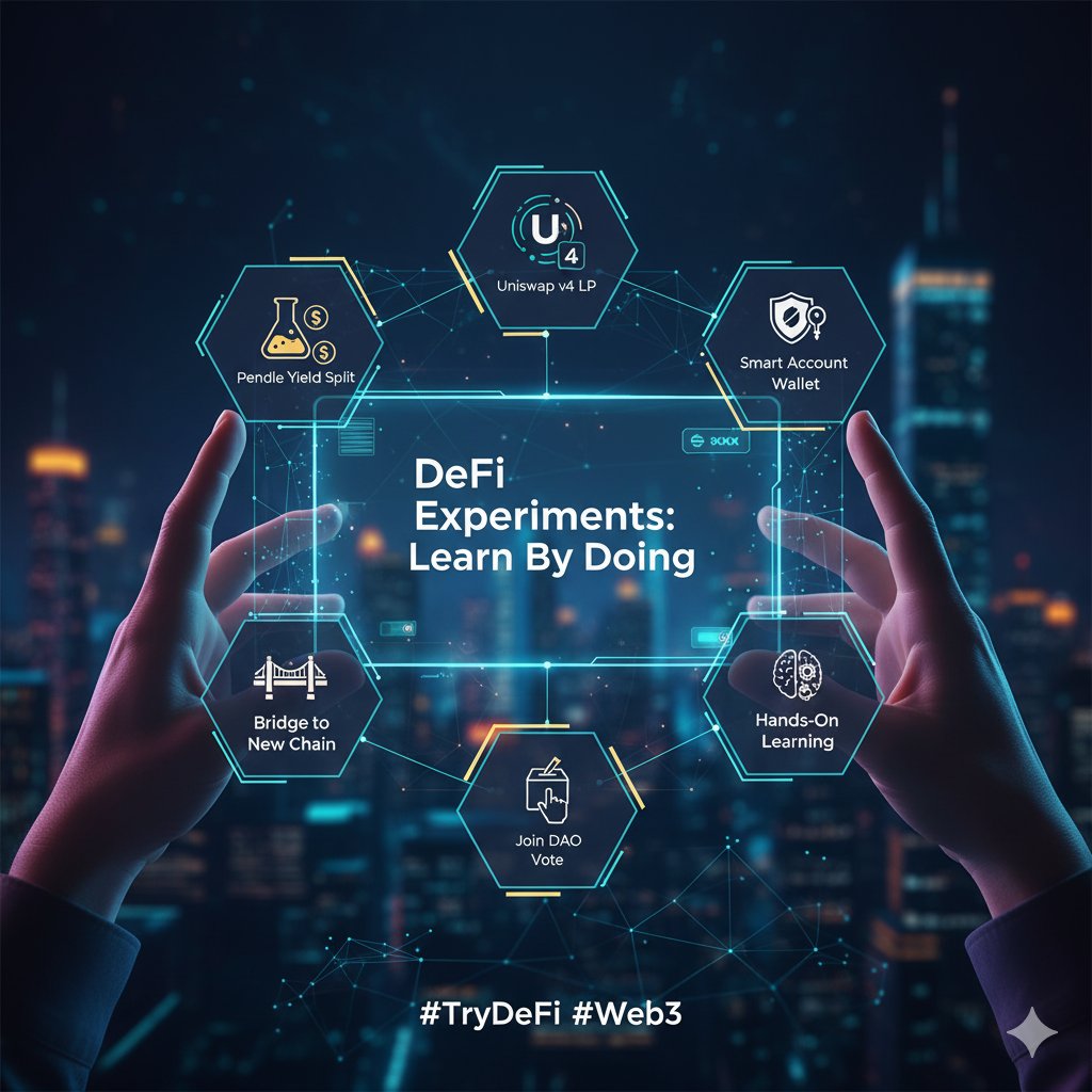 🧪 DeFi experiments worth trying (even with $10):
• Pendle yield splitting
• LP in a v4 Uniswap pool
• Bridge to a new chain
• Use a smart account wallet
• Join a DAO vote

You don’t learn DeFi by reading.
You learn it by doing.

#TryDeFi #Web3