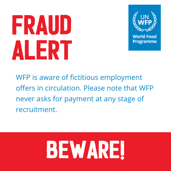 WFP_Nigeria's tweet photo. Please beware, REAL @WFP job applications are only made via the official website: https://t.co/R18NaiaZNc
Stay safe. Stay vigilant! https://t.co/weO3DPgTb0