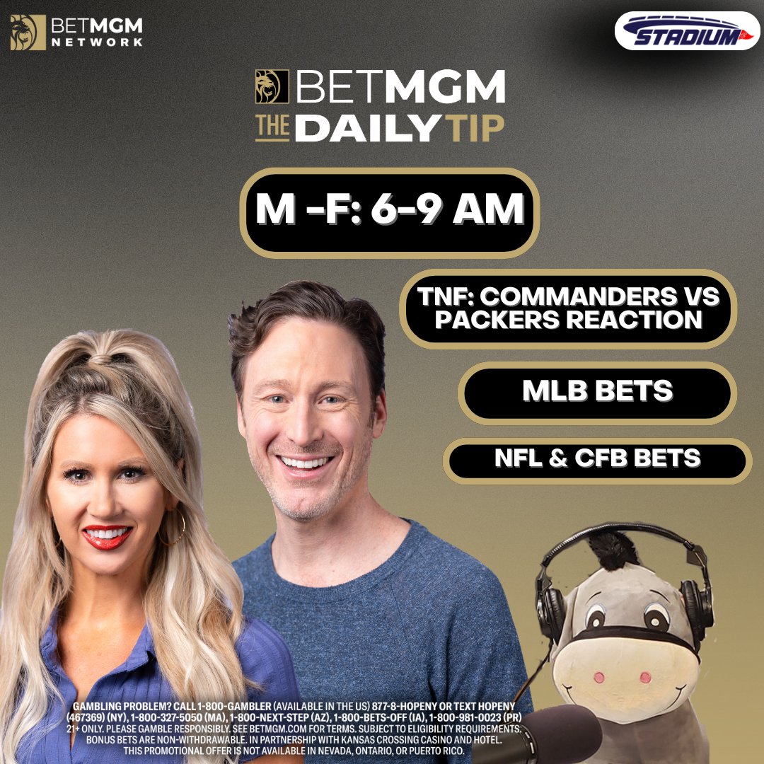 The Daily Tip (@betthedailytip) on Twitter photo π¨ Get Ready forΒ The Daily Tip on @BetMGMNetwork! π¨
π
π TNF: Commanders vs Packers Reaction
βΎοΈ MLB Bets
π NFL & CFB Bets
ποΈ
<a href="/JenksDC/">Michael Jenkins</a> & <a href="/ChelsaMessinger/">Chelsa Messinger</a>
πΊΒ bit.ly/42HcUdp
π» bit.ly/40YjryP π¨ Get Ready forΒ The Daily Tip on @BetMGMNetwork! π¨
π
π TNF: Commanders vs Packers Reaction
βΎοΈ MLB Bets
π NFL & CFB Bets
ποΈ
<a href="/JenksDC/">Michael Jenkins</a> & <a href="/ChelsaMessinger/">Chelsa Messinger</a>
πΊΒ bit.ly/42HcUdp
π» bit.ly/40YjryP