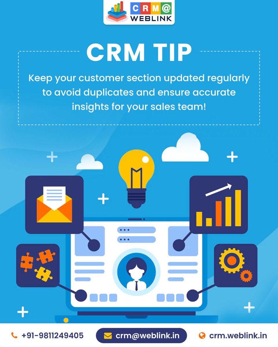 CRMAutomates's tweet image. 💡 CRM Tip of the Day
Keep your customer section updated regularly to avoid duplicates and ensure accurate insights for your sales team!

📩 Website: CRM@Weblink

#CRMTips #CustomerManagement #SalesInsights #WeblinkCRM