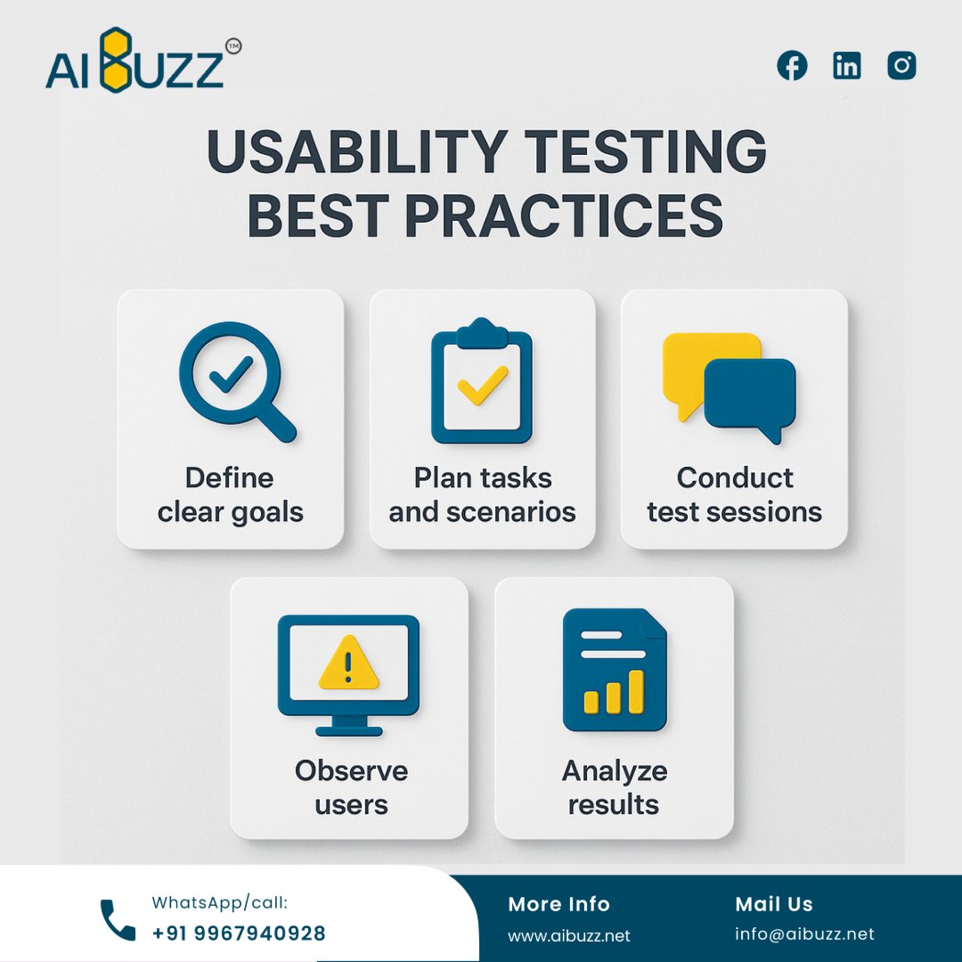 aibuzz_tech's tweet image. Enhance user experience by testing early, gathering real feedback, and iterating often. Better insights = better products!
📞 Contact: 919967940928
🌐 Visit: aibuzz.net
📩 Mail: info@aibuzz.net
#UsabilityTesting #UserExperience #ProductDesign #UXBestPractices