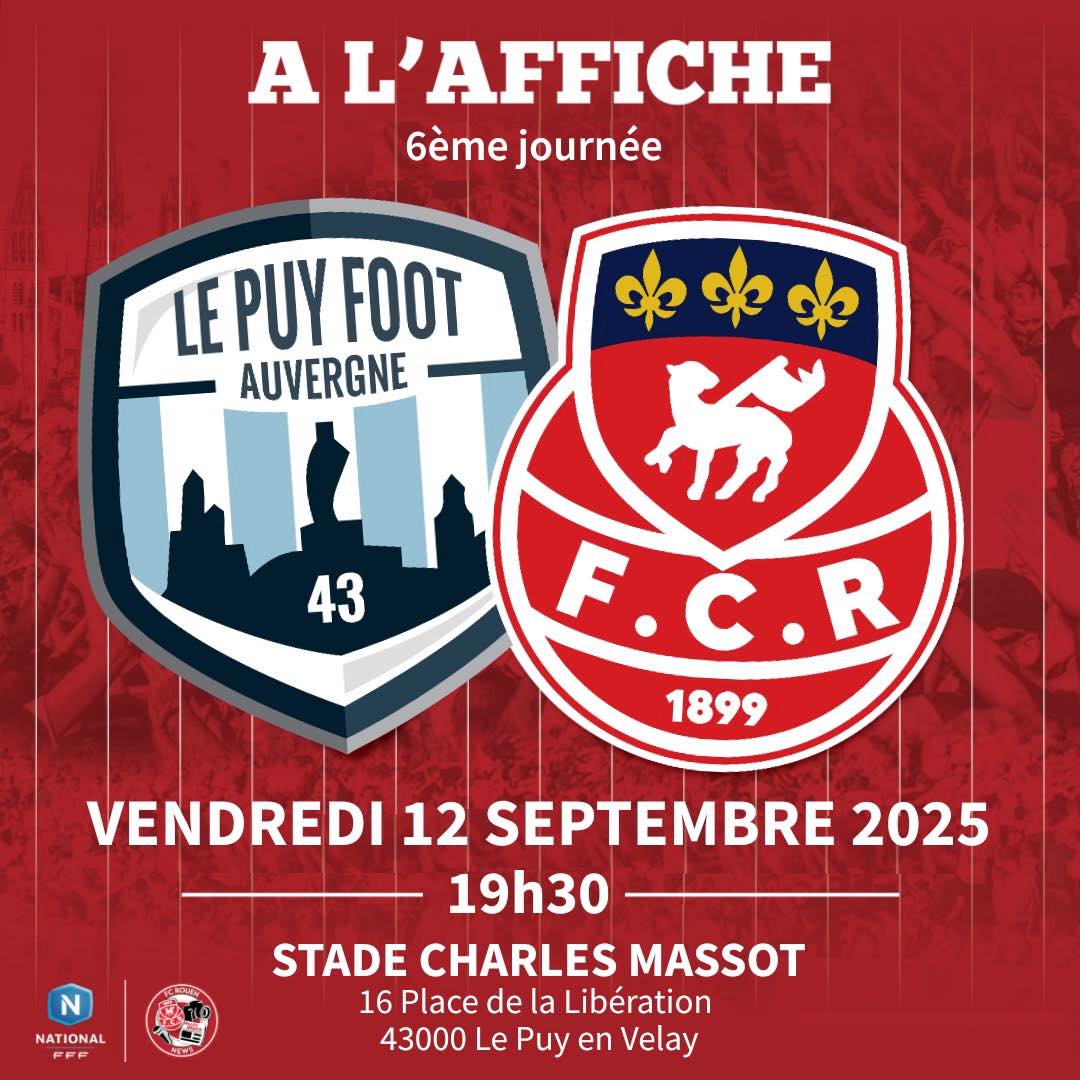 📆 𝗘𝗻𝗰𝗹𝗲𝗻𝗰𝗵𝗲𝗿 𝘂𝗻𝗲 𝗻𝗼𝘂𝘃𝗲𝗹𝗹𝗲 𝘀𝗲́𝗿𝗶𝗲 𝗽𝗼𝘀𝗶𝘁𝗶𝘃𝗲. Le FC Rouen se déplace au Puy pour ramener des points. 𝗔𝗹𝗹𝗲𝘇 𝗥𝗼𝘂𝗲𝗻 ! 💪🔴⚪

ℹ️ | 𝗜𝗻𝗳𝗼𝗿𝗺𝗮𝘁𝗶𝗼𝗻𝘀 :
🏆 | 6ème journée National
📺 | Youtube
📳 | #LP43FCR 

#TeamFCR #Rouen #Normandie