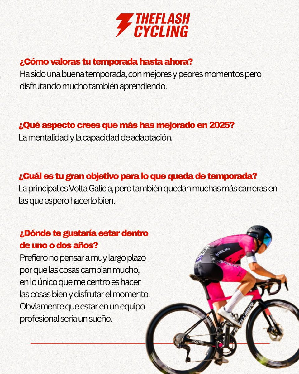 TheFlashCycling's tweet image. 🔴 PREGUNTAMOS A… Pau Matarin 🔴
Escalador del Technosylva Maglia 🚴‍♂️⛰️

Un 2025 de regularidad y top10 que confirma su crecimiento. Nos cuenta en 8 preguntas:
⚡ Cómo vivió la temporada
⚡ Sus próximos objetivos
⚡ Una curiosidad personal

¿Hasta dónde llegará? 🚀

#Ciclismo