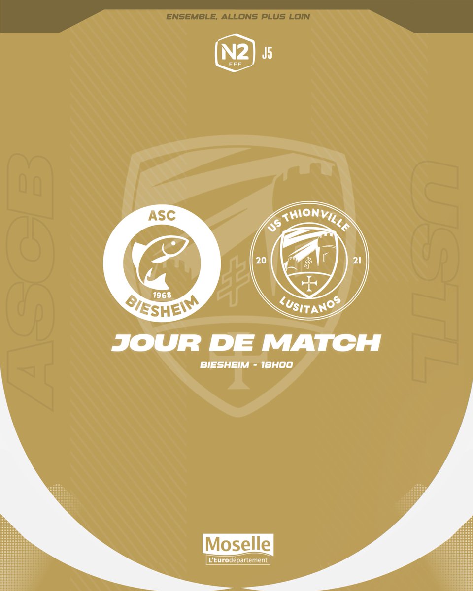 #ASCBUSTL

🔴 JOUR DE MATCH

🆚 <a href="/asc_biesheim/">ASC Biesheim</a> 
⏱️ 18H00
🏟️ Stade Municipal de Biesheim

➡️ Ce match vous est présenté par <a href="/MoselleCD57/">Département Moselle</a>.

#USTL / #Thionville / #National2