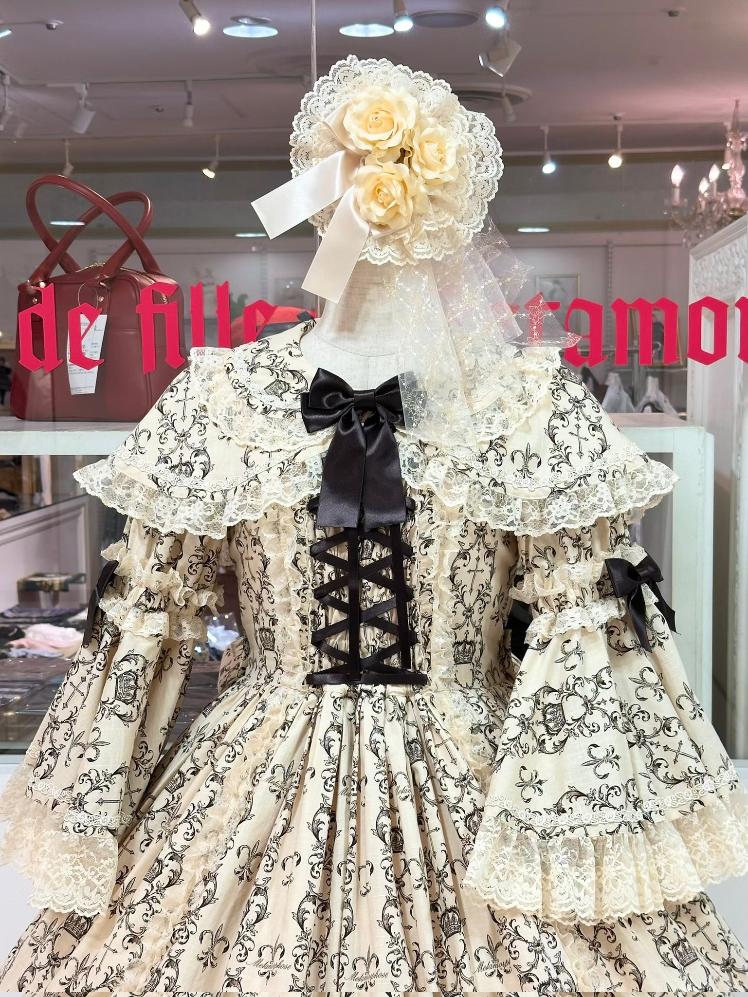 メタモルフォーゼ　クラウンクロス ケープ付ロングドレス　ブラウン　ヘッドドレス 予約】クラウンクロス ケープ付ロングドレス - ワンピース