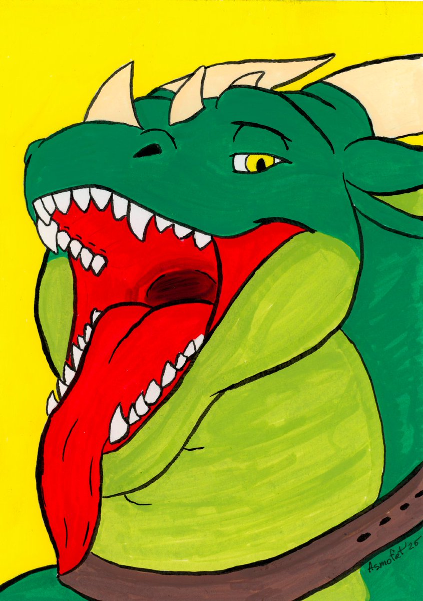 I'm experimenting with extremely cheap acrylic markers on paper that isn't meant for this at all. I'm not very happy with the result. But I think it's because of the cheap materials.   

#FatFur #Furry #FurryArt