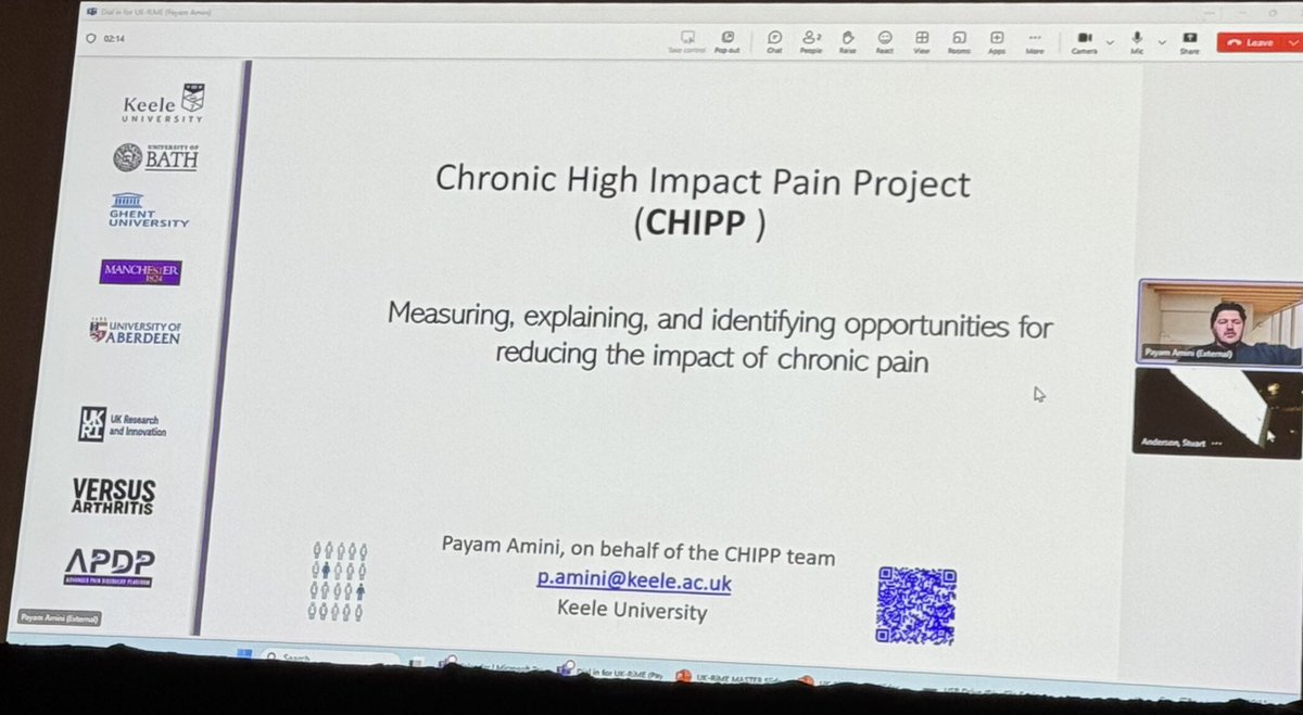 MsApdp's tweet image. Dr Payam Amini presenting on high impact chronic pain and the collaboration between @KeeleUniversity @EpiAberdeen @UniofBath and @OfficialUoM