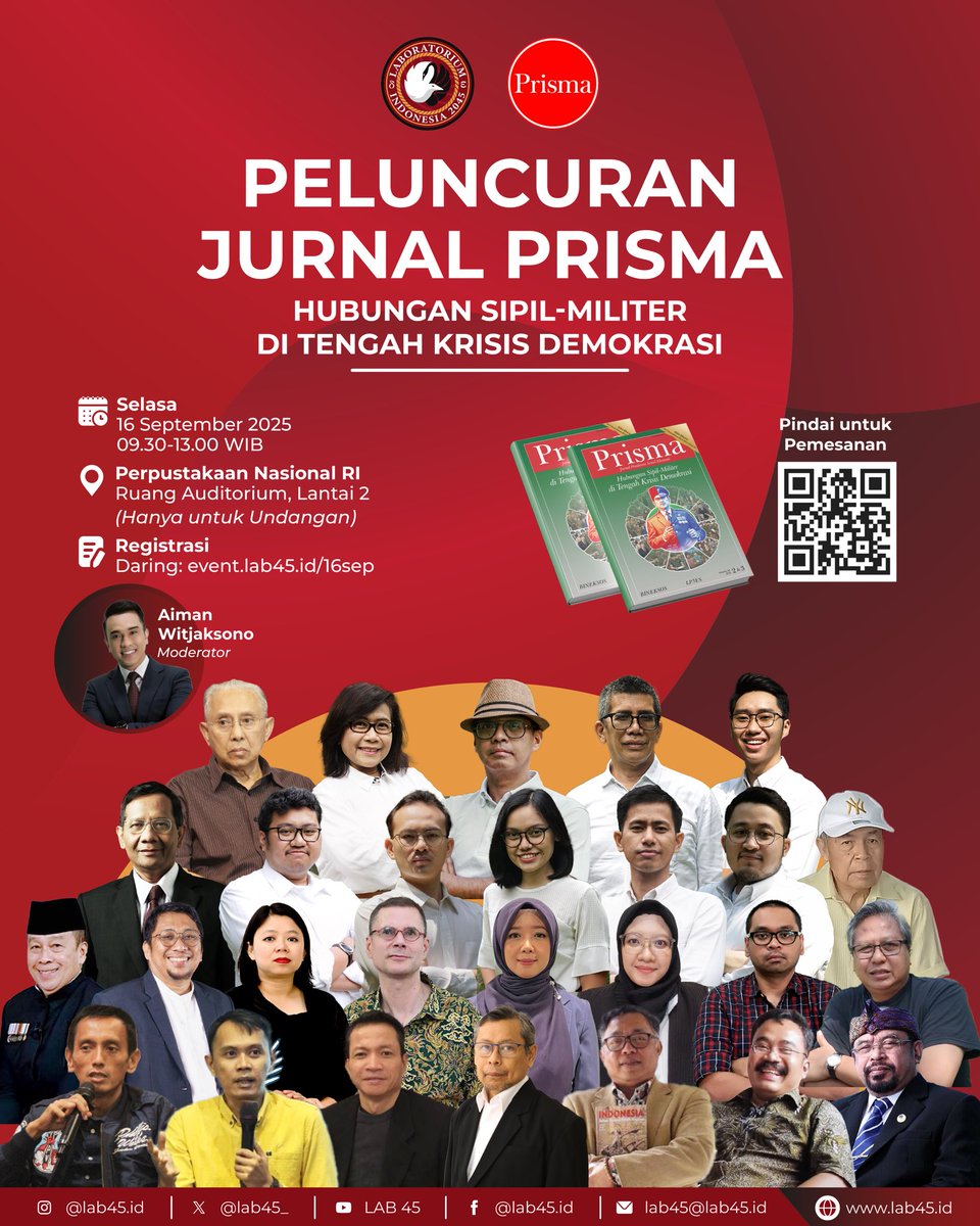 📢 Peluncuran Jurnal Prisma Edisi Khusus "HUBUNGAN SIPIL-MILITER DI TENGAH KRISIS DEMOKRASI"

Laboratorium Indonesia 2045 bersama Jurnal Pemikiran Sosial Ekonomi Prisma menerbitkan edisi khusus.

Di tengah krisis demokrasi global dan keterlibatan militer dalam ranah sipil yang