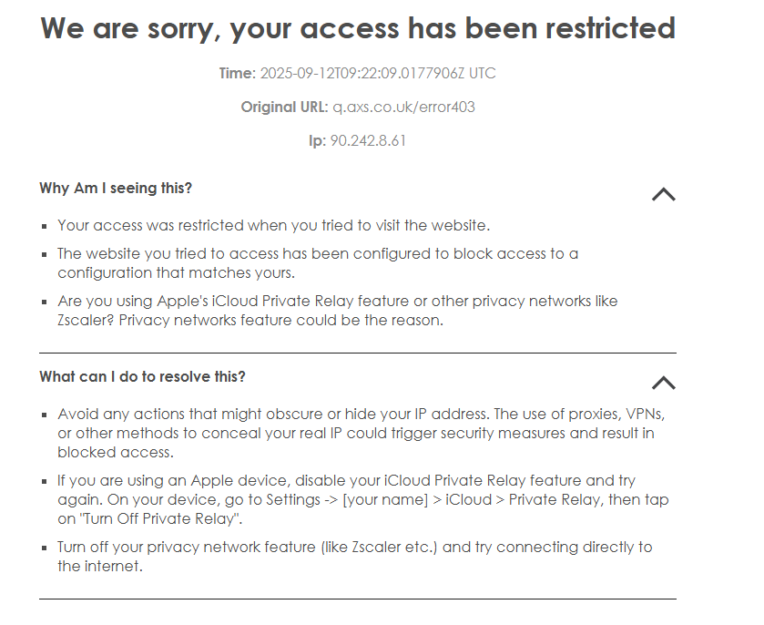 davemasters1984's tweet photo. @AXS_UK are you fucking serious? After dicking around for an hour with constant errors getting into the queue, then finally get to the end of the queue just to get this BS. And no, I'm not doing anything in that list to resolve it. Pathetic! #radiohead https://t.co/DelDJQHLaP