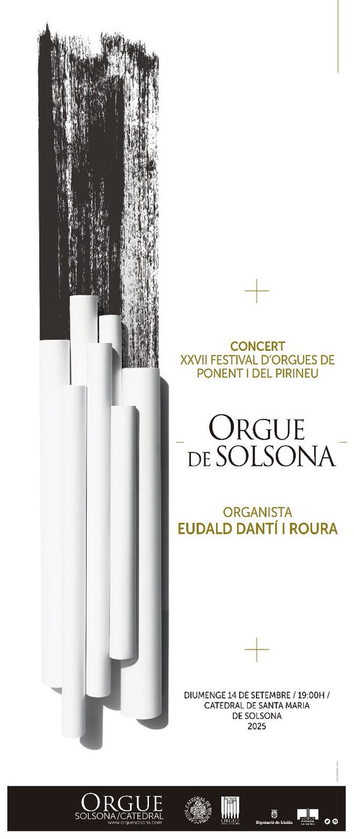 El proper diumenge 14 de setembre a les 19 h la Catedral de Santa Maria de #Solsona serà l’escenari del concert d’orgue a càrrec del mestre Eudald Dantí i Roura, en el marc del XXVII Festival Orgues de Ponent i del Pirineu. Entrada lliure!