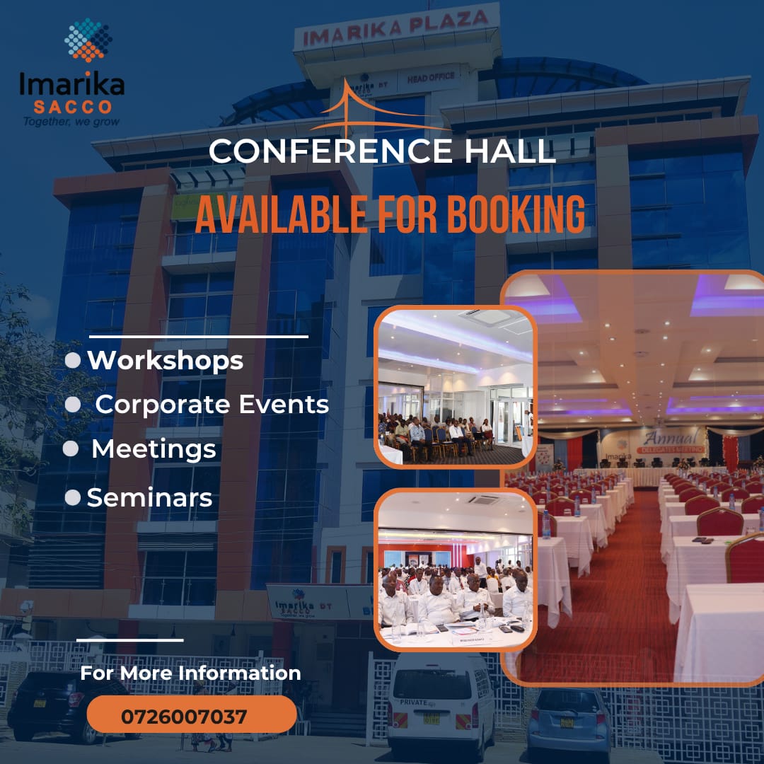 Looking for the perfect venue for your meeting or event? Discover Imarika Sacco’s spacious, modern conference facilities ready to make your gathering a success. #ImarikaSacco #ConferenceForHire #TogetherWeGrow.