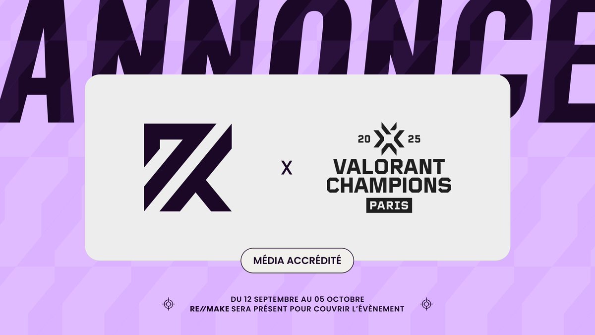 ✨ Surprise ! ✨

Re//Make sera présent sur place pour couvrir les #VALORANTChampions de Paris 🇫🇷 !

N'hésitez pas à venir rencontrer et discuter avec notre équipe.