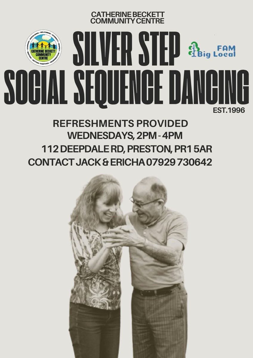 Suleman_Sarwar7's tweet image. Fancy getting your dancing shoes on? 💃

Join Silver Step Social Sequence Dancing at Catherine Beckett Community Centre.

📅 Wednesdays, 2–4pm
📍 112 Deepdale Rd, Preston
☕ Refreshments provided

Contact Jack &amp;amp; Ericha: 07929 730642

@Cbecketts23