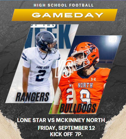 Texas UIL Sports (@texasuilsportss) on Twitter photo π¨ Game Week π¨
Lone Star vs McKinney North
π Friday September 12 
β°  @ 7p. 
πΊ bit.ly/3U2Kt43
<a href="/LSHSRangers/">Lone Star Rangers</a> <a href="/Brett_Gilchrist/">Brett Gilchrist</a> <a href="/LSHS_FBRecruits/">Lone Star HS Football Recruiting</a> <a href="/MNHS_Football/">McKinney North Football</a> <a href="/McKinneyNorthHS/">McKinney North HS</a> <a href="/TylerSchuler15/">Tyler Schuler</a> <a href="/McKinneyNorthHS/">McKinney North HS</a> <a href="/Coach_KBrewer/">Kendall Brewer</a> <a href="/_sebasinfante/">Sebastian Infante</a> <a href="/treybraddy2029/">Trey Braddy</a> <a href="/ryder_mix/">Ryder Mix</a> π¨ Game Week π¨
Lone Star vs McKinney North
π Friday September 12 
β°  @ 7p. 
πΊ bit.ly/3U2Kt43
<a href="/LSHSRangers/">Lone Star Rangers</a> <a href="/Brett_Gilchrist/">Brett Gilchrist</a> <a href="/LSHS_FBRecruits/">Lone Star HS Football Recruiting</a> <a href="/MNHS_Football/">McKinney North Football</a> <a href="/McKinneyNorthHS/">McKinney North HS</a> <a href="/TylerSchuler15/">Tyler Schuler</a> <a href="/McKinneyNorthHS/">McKinney North HS</a> <a href="/Coach_KBrewer/">Kendall Brewer</a> <a href="/_sebasinfante/">Sebastian Infante</a> <a href="/treybraddy2029/">Trey Braddy</a> <a href="/ryder_mix/">Ryder Mix</a>