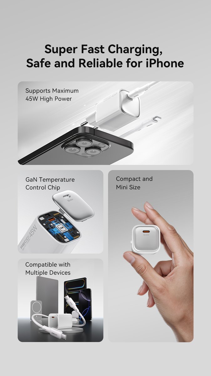 HollyYeh485929's tweet image. 🚀 Unleashing the Ultimate Charging Experience: RECCI 45W GaN Fast Charger Set 🔋

🔥 Perfectly engineered for the groundbreaking #iPhone17Series, delivering up to 45W Max Full-Speed Charging! ⚡

#GaNTechnology #PowerUp #TechInnovation #AppleAccessories #FastCharger #iPhone17