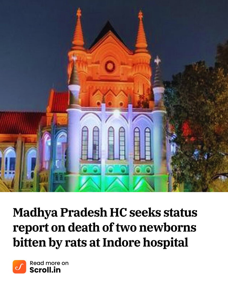 scroll_in's tweet photo. A bench of Justices Vivek Rusia and JK Pillai took suo motu cognisance of the incident and issued notices to the authorities. It sought the status report within five days, along with the list of persons against whom action had been taken.
https://t.co/adgqMcgS66
#ratbite #madhyapradesh