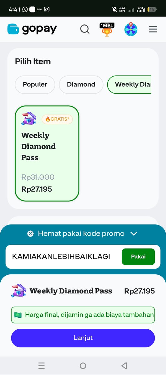 mlbbproplay's tweet image. Gesss tadi kan gopay sempet down ya karena rame bgt org top

ada kode ni buat kita mayan diskon 1000 buat wdp

Kodenya KAMIAKANLEBIHBAIKLAGI