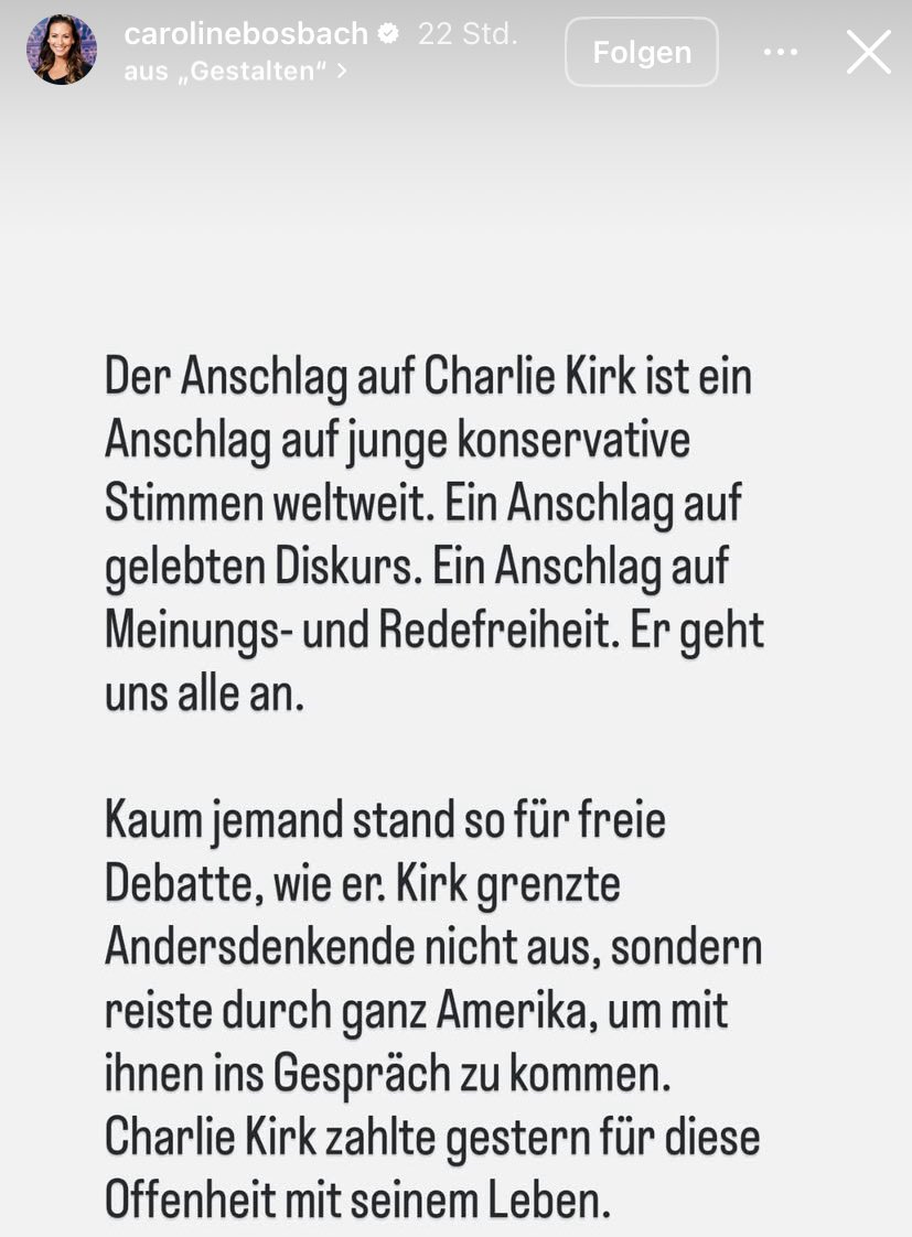 Hi CDU: Ihr findet es ok, dass mit #carolinebosbach und <a href="/jbvolkmann/">Johannes Volkmann</a> eure MdB öffentlich um #CharlieKirk weinen, der White Nationalist, ein Faschist, offen rechtsextrem und sexistisch war und mehrfach gegen BiPoc, LGBTQ Menschen und Menschen mit Behinderungen hetzte? Ernsthaft?
