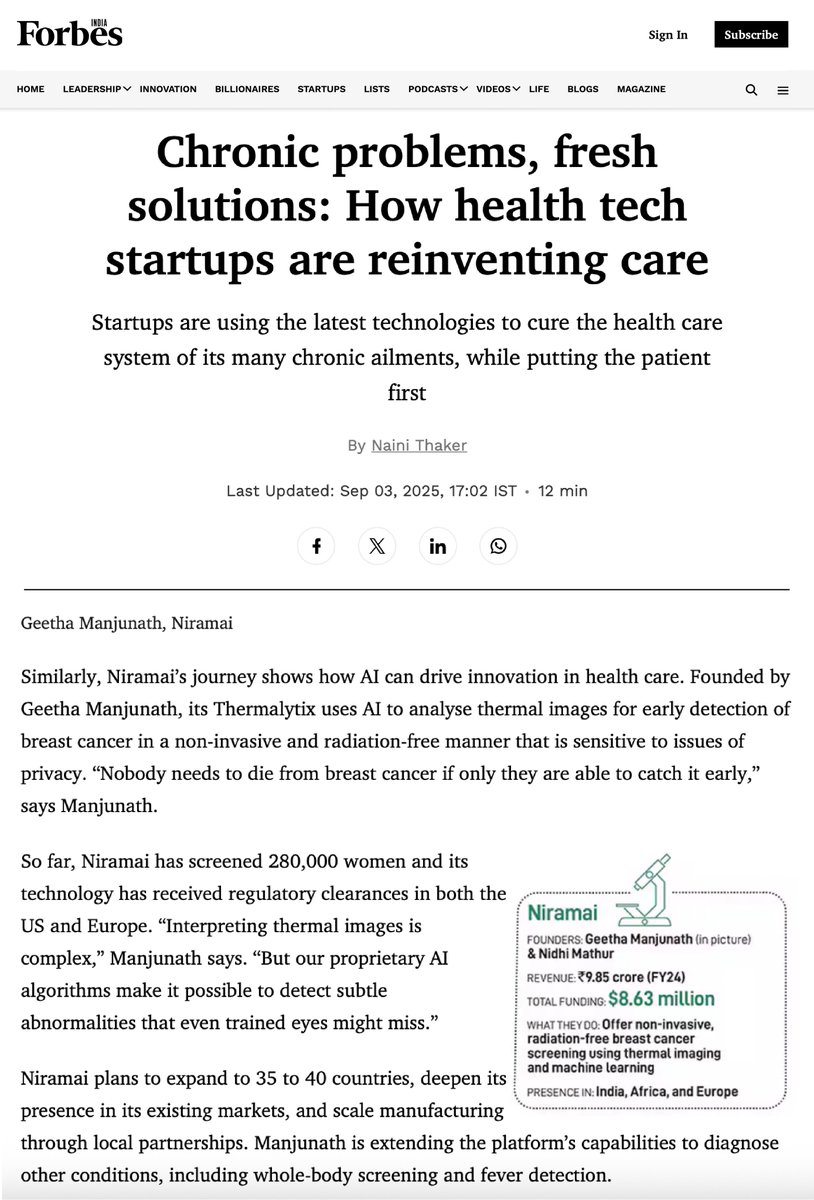So incredible to see <a href="/niramaianalytix/">Niramai</a>, one of our ACT For Health portfolio organisations, and <a href="/Cloudphysician/">Cloudphysician</a>, one of our earliest grantees during the COVID crisis, being recognised for their path-breaking work on health care in this <a href="/ForbesIndia/">Forbes India</a>  feature. 

While they’re working