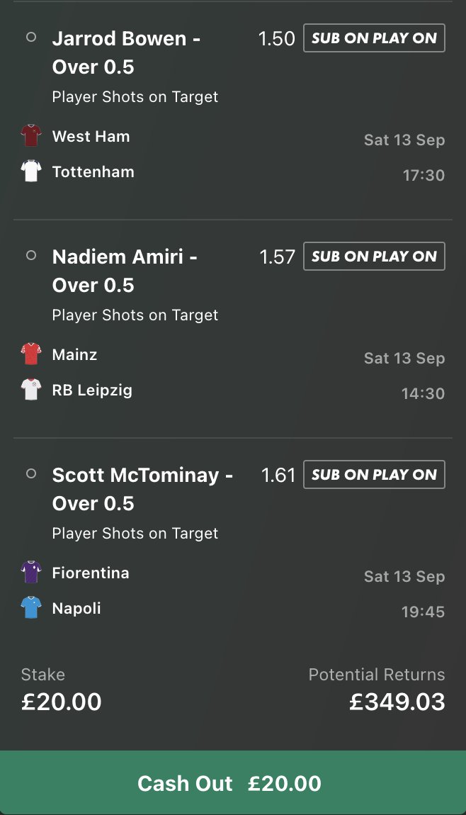 JamesMurphyTips's tweet photo. Here we go - good luck if you're following!

🇩🇰 Nicolai Vallys SoT: 1, 1, 1, 0, 1.
🇪🇸 Jorge De Frutos SoT: 1, 1, 1.
🏴󠁧󠁢󠁥󠁮󠁧󠁿 Antoine Semenyo SoT: 2, 1, 1.
🏴󠁧󠁢󠁥󠁮󠁧󠁿 Jarred Bowen SoT: 1, 1, 1.
🇩🇪 Nadiem Amiri SoT: 1, 1.
🇮🇹 Scott McTominay SoT: 2, 2. https://t.co/WPy3p7ULUj