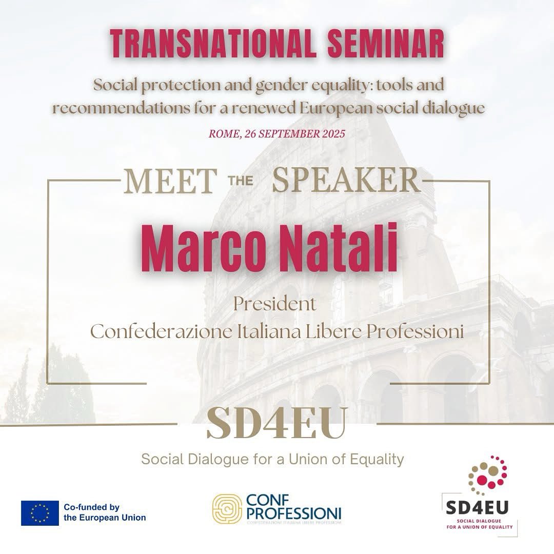 Meet the speakers

Marco Natali is president of Confprofessioni, Fondoprofessioni, and the Observatory on Liberal Professions

CPA since 1983, an accounting expert, statutory auditor

He has held key positions on boards in public institutions, private companies, and foundations