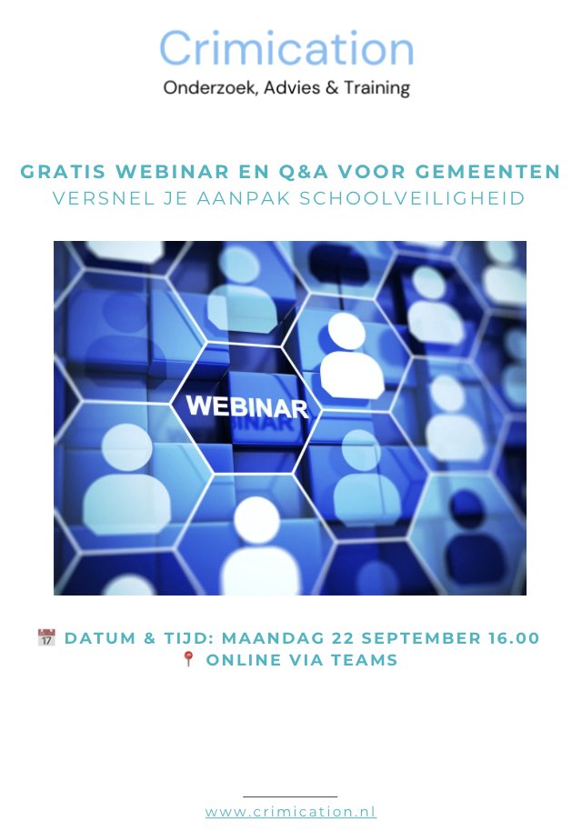 Gratis webinar 𝗦𝗰𝗵𝗼𝗼𝗹𝘃𝗲𝗶𝗹𝗶𝗴𝗵𝗲𝗶𝗱 voor gemeenten 2 september, 16.00. Aanmelden via: jennifervandenbroek.nl/gratis-qa/

#schoolveiligheid #ondermijning #jeugdcriminaliteit #VIOS #zorgenveiligheid #jeugdenveiligheid #jeugd #veiligheid #zorg #pmg #preventiemetgezag #onderwijs