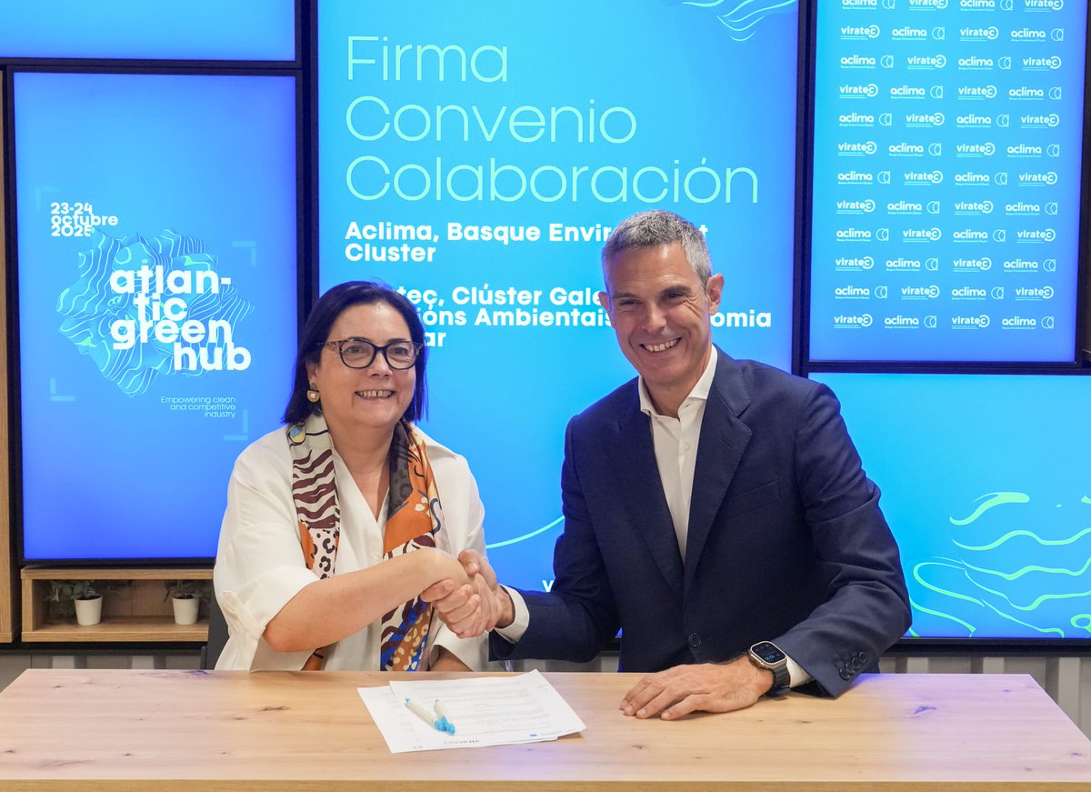 <a href="/ViratecGalicia/">Viratec</a>  y <a href="/AclimaEuskadi/">Aclima</a>  firman en Bilbao un convenio que une a más de 200 empresas del sector para consolidar el liderazgo del Eje Atlántico en el impulso de la transición ecológica de las empresas. Su primera acción: @atlangreenhub 23 y 24 de octubre Santiago