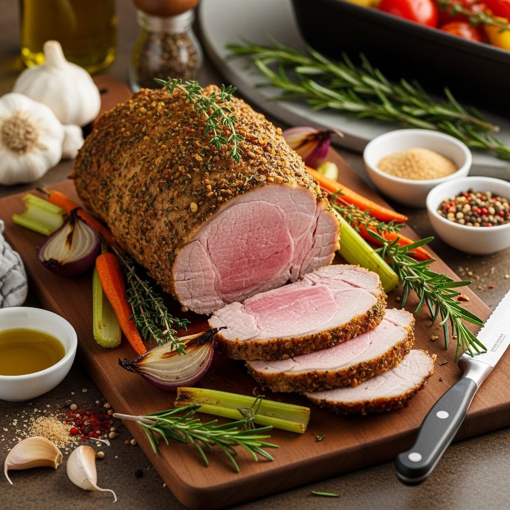 SimmerRecipes's tweet image. 3-4 lb pork loin roast (boneless)
2 tablespoons olive oil
1 teaspoon salt
1/2 teaspoon black pepper
For the Herb Rub:
2 tablespoons fresh rosemary (chopped) or 1 tablespoon dried
#PorkLoin #RoastedPork #DinnerRecipe #ComfortFood #HomeCooking #EasyRecipes #PorkRecipes #Sunday