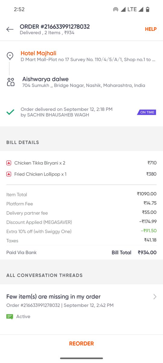 harshdalwe's tweet photo. @Swiggy I ordered 2 chicken biryani and 1 chicken lolipop 
But only received 1 biryani.
Also Not getting proper support.
Step-in and provide support https://t.co/runKifjChh