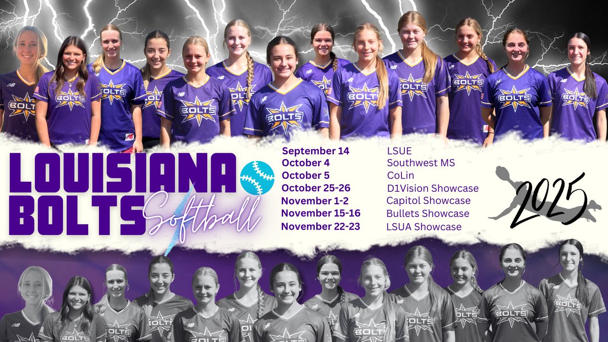 Our Fall 2025 season kicks off this weekend at <a href="/LSUEBengalsSB/">LSUE Softball</a>.

📍 Where: LSUE
📅 When: September 14
⏰ Time: 9:00, 12:00, and 1:30

#DoDamage #BoltsBoom #NextLevel #LevelUp