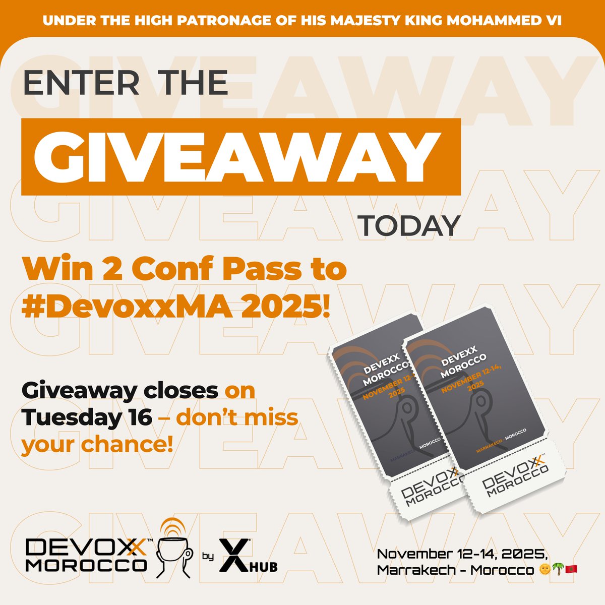 ๐We are โThe Code Krakenโ๐ (@xhubio) on Twitter photo ๐ GIVEAWAY ALERT โ WIN 2 FREE Conference Tickets to #DevoxxMA!
๐ฅ Join the largest dev conference in MEA!
To enter:
1๏ธโฃ Follow us & <a href="/DevoxxMA/">DevoxxMa ๐ฒ๐ฆ November 12-14, 2025</a>
2๏ธโฃ Like + RT
3๏ธโฃ Tag a friend
4๏ธโฃ Subscribe to our newsletter ๐ devoxx.ma
๐ง 3 days of code, talks & networking await you! ๐ GIVEAWAY ALERT โ WIN 2 FREE Conference Tickets to #DevoxxMA!
๐ฅ Join the largest dev conference in MEA!
To enter:
1๏ธโฃ Follow us & <a href="/DevoxxMA/">DevoxxMa ๐ฒ๐ฆ November 12-14, 2025</a>
2๏ธโฃ Like + RT
3๏ธโฃ Tag a friend
4๏ธโฃ Subscribe to our newsletter ๐ devoxx.ma
๐ง 3 days of code, talks & networking await you!