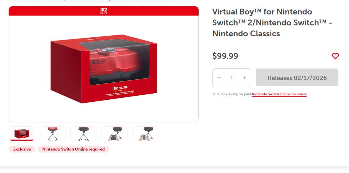 videogamedeals's tweet image. Virtual Boy for Nintendo Switch  2/Nintendo Switch - Nintendo Classics Will be $99.99 When It Releases. nintendo.com/us/store/produ…