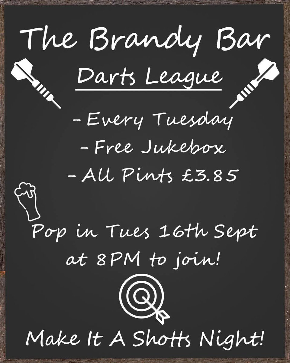 BrandyBar1's tweet image. 🎯Darts League🎯
Recruiting new players
Pop in TUESDAY 16TH SEPT 8PM to join!