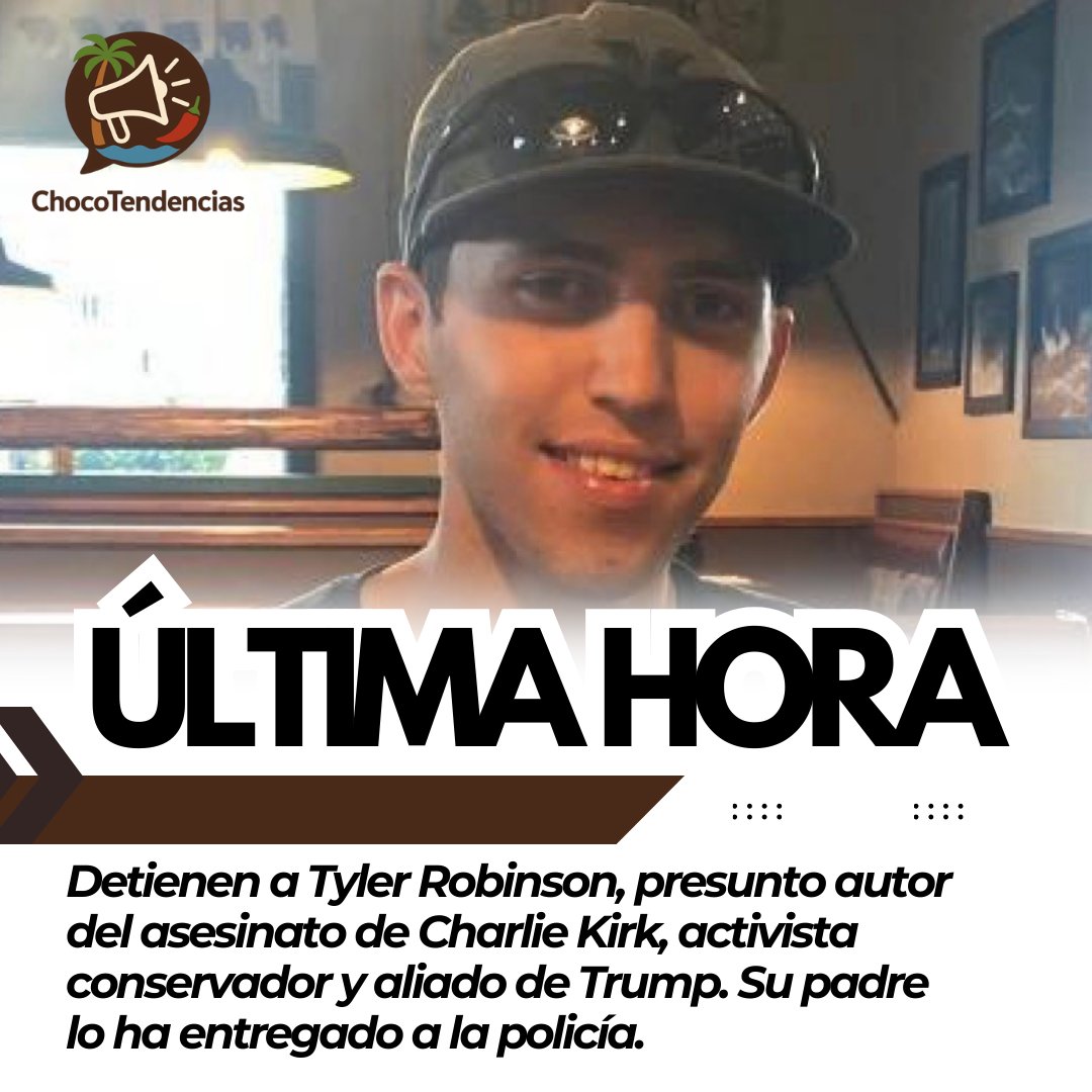 chocotrending's tweet photo. 🚨#ÚLTIMAHORA | Detienen a Tyler Robinson, presunto autor del asesinato de Charlie Kirk.

Es miembro del partido demócrata socialista de EEUU, colectivos LGTBI y antifascistas.

Su padre lo ha entregado a la policía. https://t.co/KWbV6V76qM