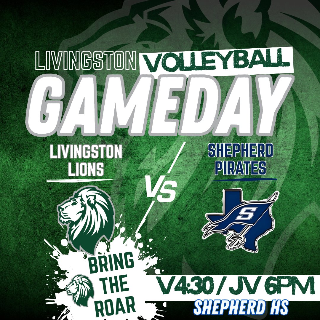 Game Day! 
The Livingston Lions hit the road for their next district match-up against the Shepherd Pirates today!
Location: Shepherd High School
Varsity Match: 4:30 PM, JV to follow
Let’s pack the stands, bring the ROAR, and cheer our Lions on to victory over the Pirates!