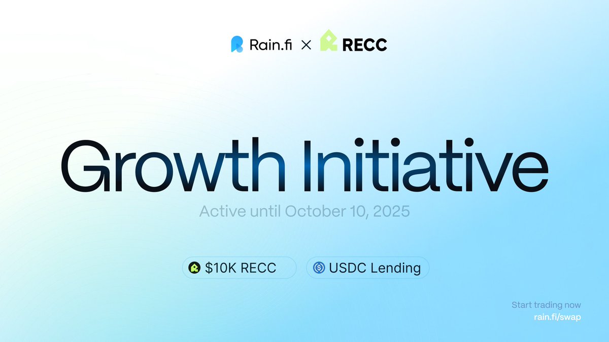 Rain.fi π§ (@rainfi_) on Twitter photo Benefit from higher yields with the <a href="/RECCFinance/">RECC Finance</a> growth initiative on Rainfi
Rain users will receive $10,000 worth of $RECC distributed over a 4-week campaign to fuel ecosystem growth
To start simply lend $USDC against RECC or borrow with Benefit from higher yields with the <a href="/RECCFinance/">RECC Finance</a> growth initiative on Rainfi
Rain users will receive $10,000 worth of $RECC distributed over a 4-week campaign to fuel ecosystem growth
To start simply lend $USDC against RECC or borrow with