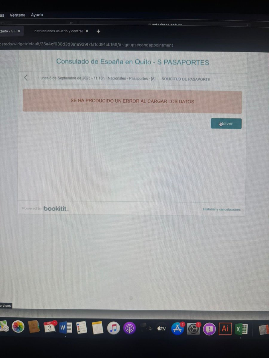 AMVC1978's tweet photo. @ConsEspQuito desde el 8 de septiembre intento sacar una cita para renovar mi pasaporte y su plataforma me da este error. Les pido su ayuda porque no hay ningún soporte para este sistema @EmbEspEcuador https://t.co/cSPSxkOzAE