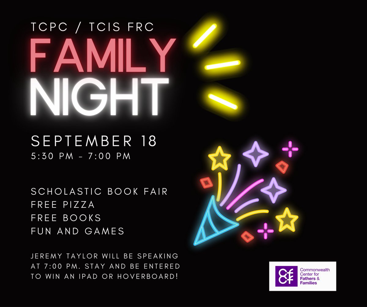 TC_Schools_KY's tweet image. 𝐑𝐄𝐌𝐈𝐍𝐃𝐄𝐑: TCPC / TCIS Family Night is on Thursday, September 18, from 5:30 - 7:00 PM! 

📚 Scholastic Book Fair
🍕 Free Pizza
📖 Free Books
🥳 Fun and Games

Thank you to our Family Resource Centers for sponsoring the event! 

#tcpride #tccares #TCFRC #tcpc #tcis